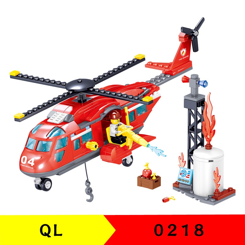252Pcs QL0218 Building Blocks Fire Fighting Series Fire Rescue Helicopter Small Particles Children's Puzzle Assembly Toy Gifts
