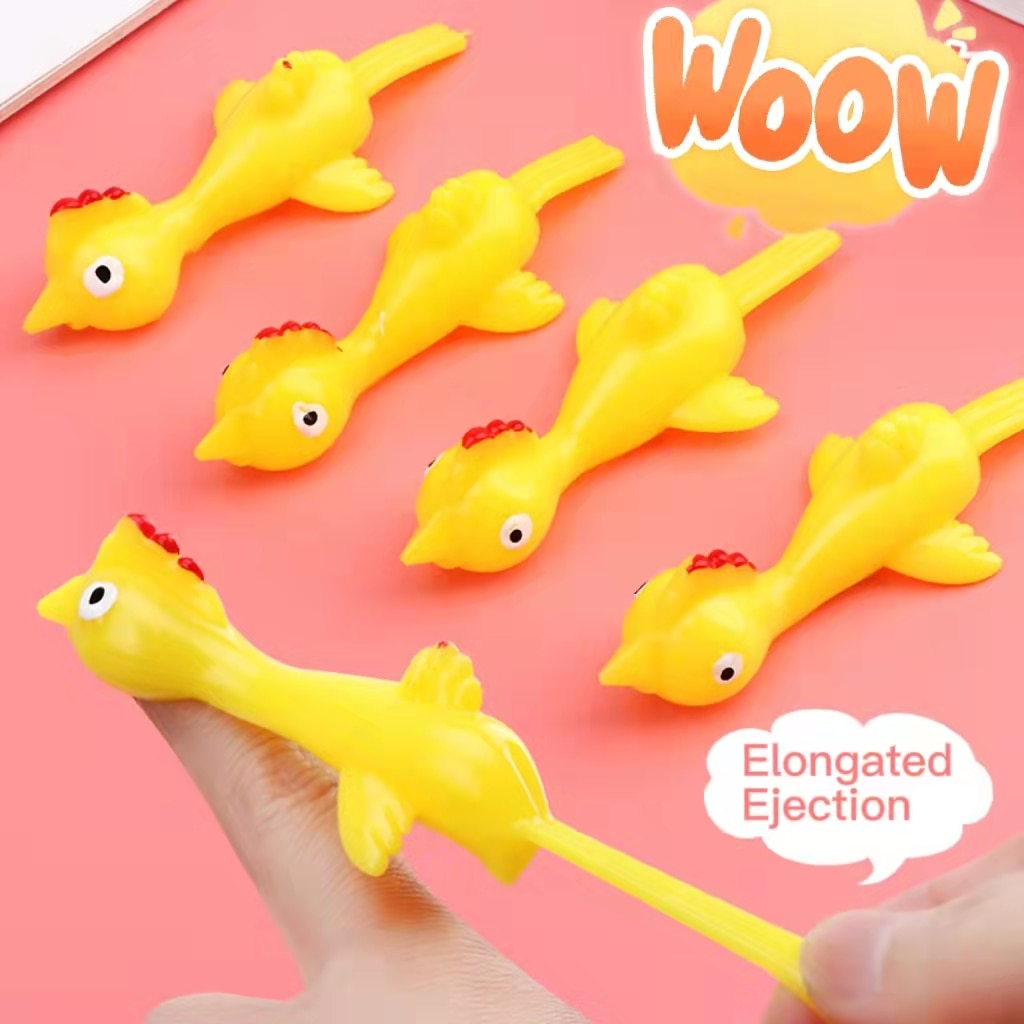 6Pcs Catapult Launch Turkey Fun and Tricky Slingshot Chick Practice Chicken Elastic Flying Finger Bird Sticky Toy Decompression