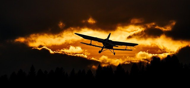 aircraft, flight, sunset