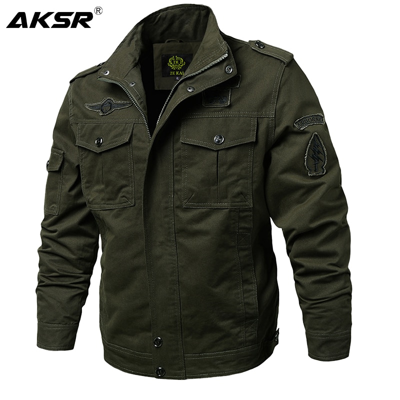 AKSR Plus Size Men Spring Autumn Cotton Military Jacket Coat Army Men's Bomber Pilot Jackets Mens Cargo Lightweight Jacket