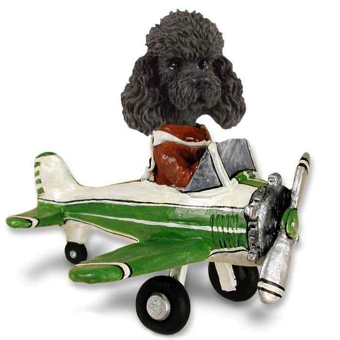 Black Poodle Flying an Airplane Stone Resin Figurine Statue