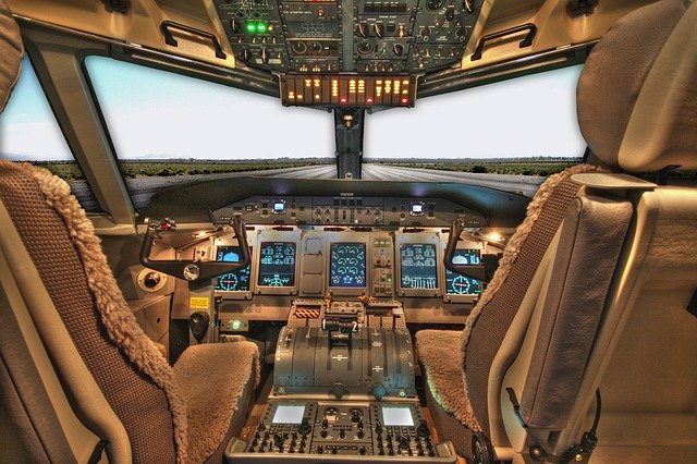 cockpit, plane, airplane