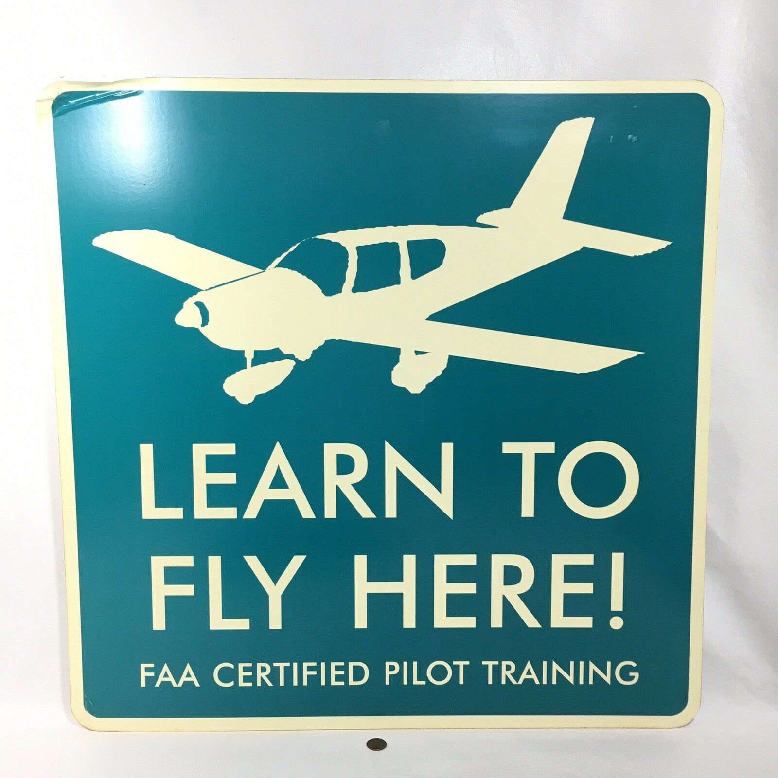 LEARN TO FLY HERE! FAA Certified Pilot Training Plastic 24" SIGN Ad Airplane