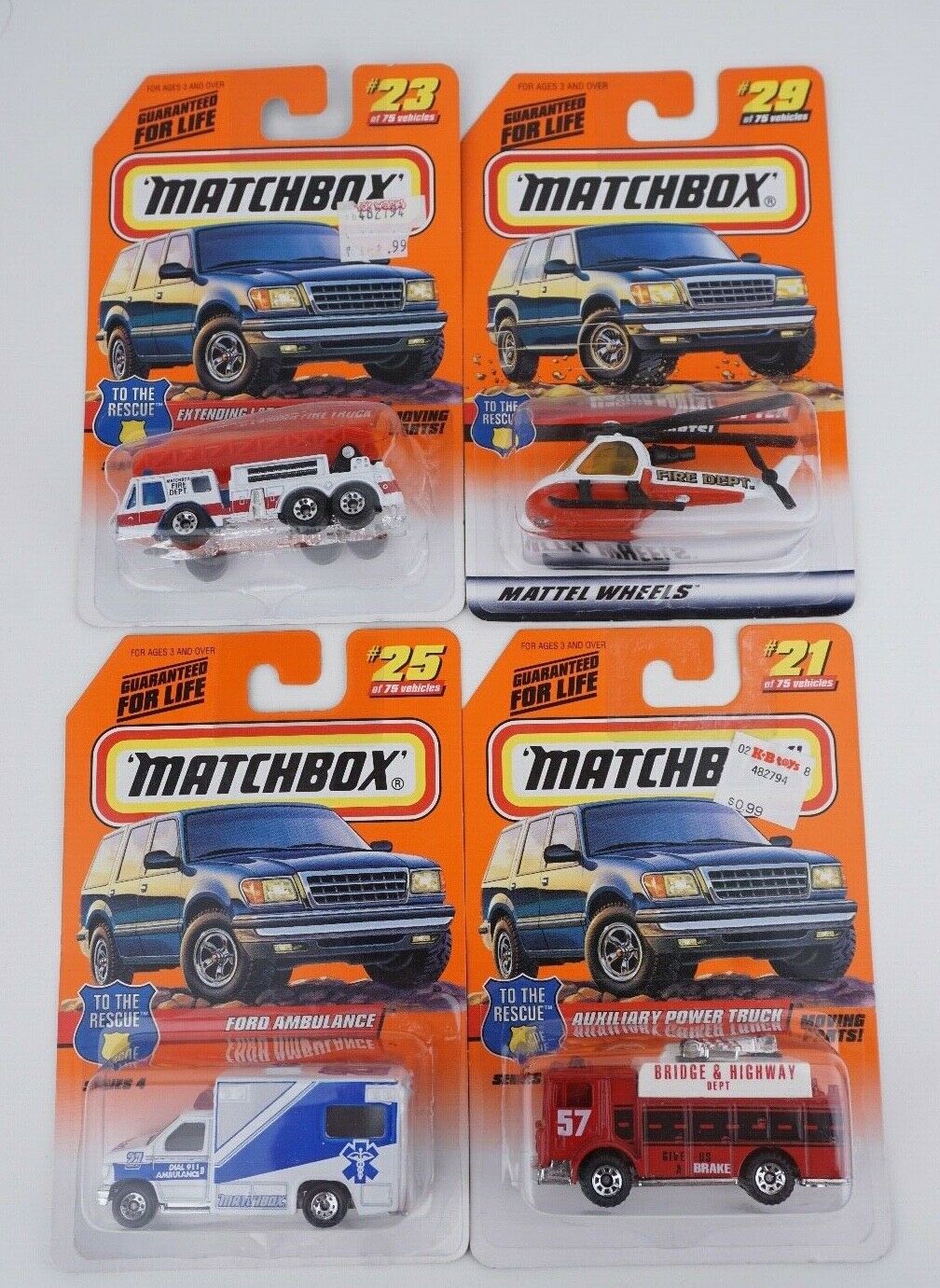 Lot Of 4 Matchbox To The Rescue Auxilary#21 ladder#23 Ambulance#25 Helicopter#29