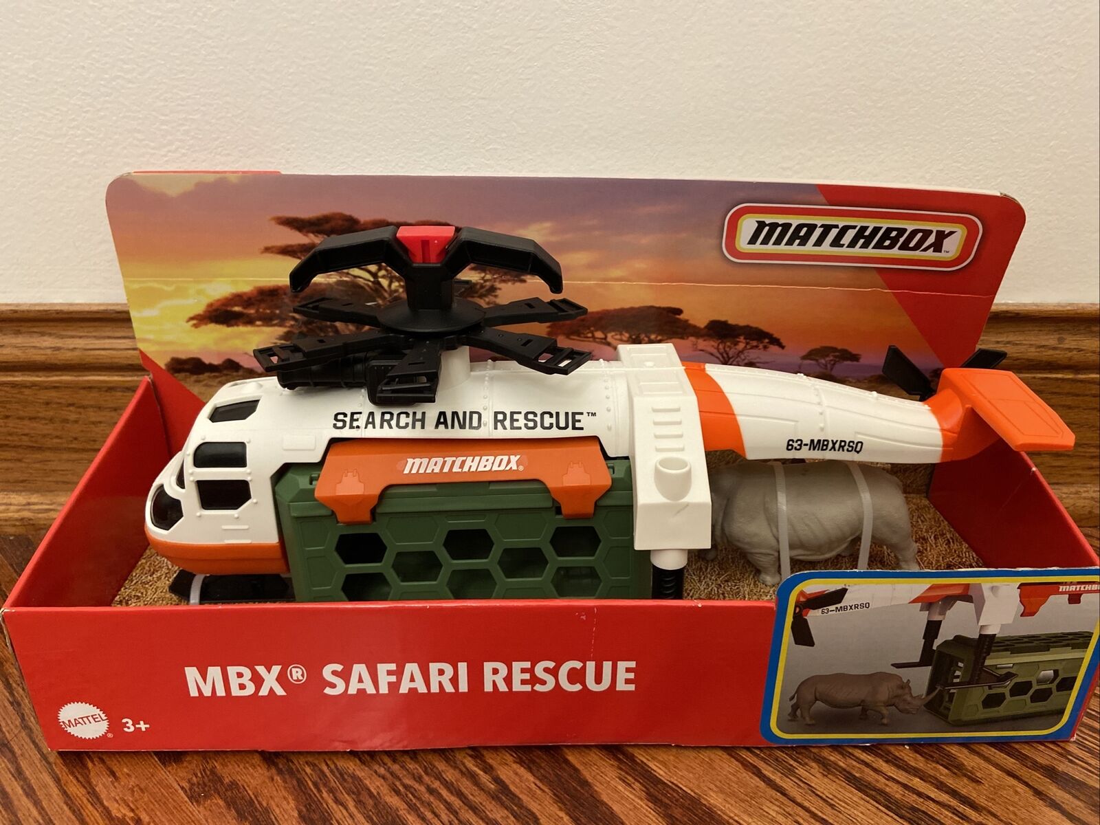 Matchbox MBX Safari Rescue Helicopter Fly The Rhino To Safety