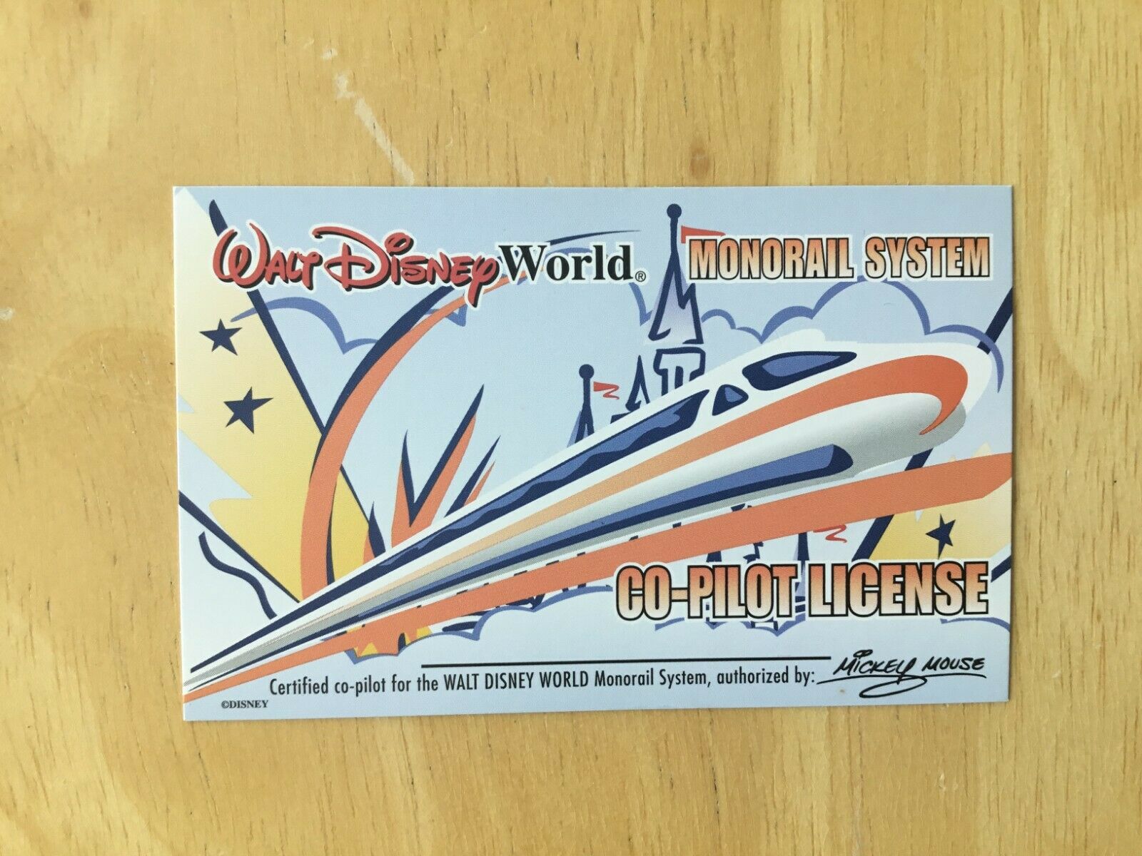 Monorail Co-Pilot License, Walt Disney World, Disney, Mickey Mouse, Monorail