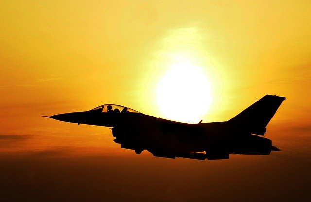 sunrise, airplane, fighter