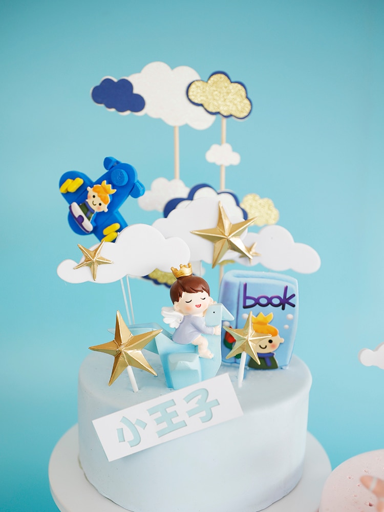 Book Pilot Airplane Theme Baby Shower Clouds Pilot Doll Cake Topper For Boy Dessert Plug-in Birthday Party Decoration Supplies