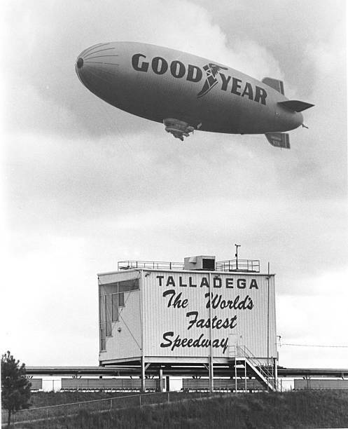 The Goodyear Blimp Flies Over The Press Box At Talladega 1971 OLD PHOTO