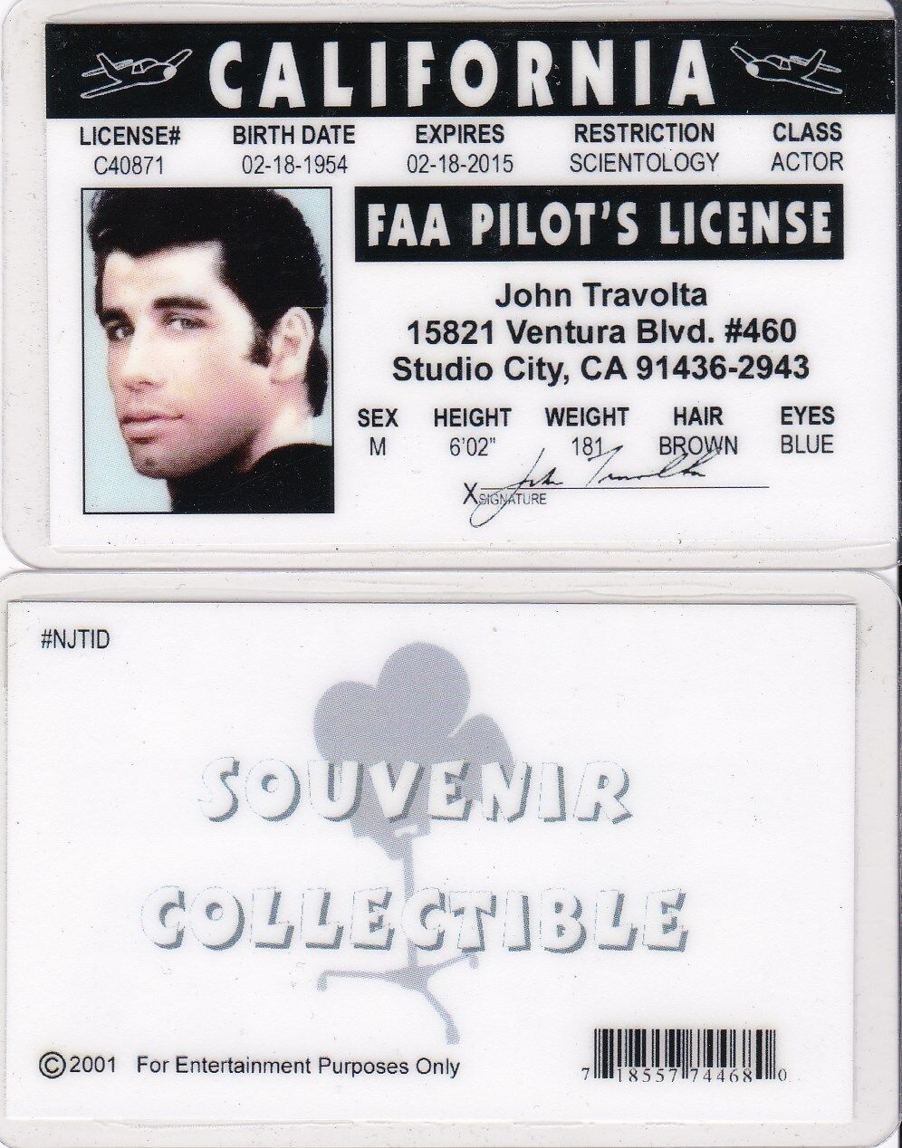 fun FAA Pilot's License Studio City California CA drivers License fake id card